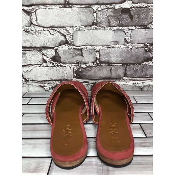 RoHo Red Suede Leather Slip On Beaded Strap Mules Shoes Women’s Sz 43EU/12M US - Picture 5 of 16
